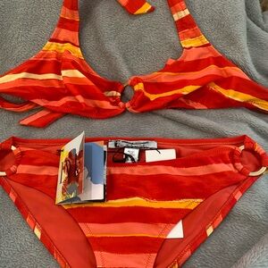 NWT Diane Von Furstenberg Andy Warhol Orange Stripe RIng Bikini Size S